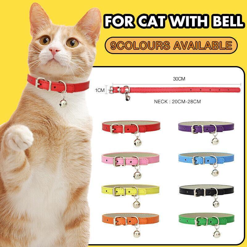 Adjustable PU Leather Cat Collar with Bell Breakaway Buckle 9 Colours - Red V528-COLLAR-RED-66675