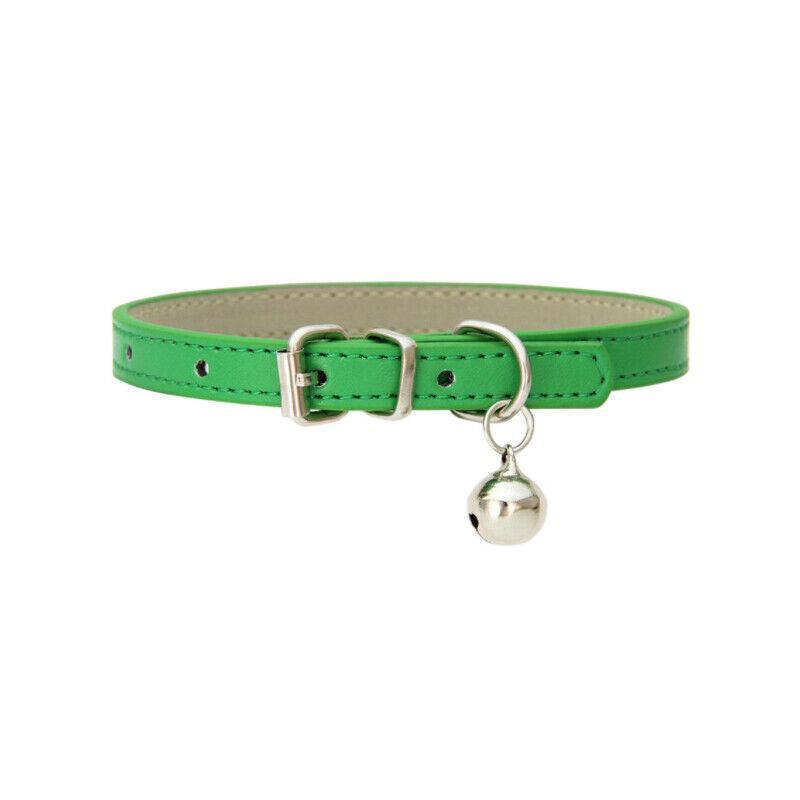Adjustable PU Leather Cat Collar with Bell Breakaway Buckle 9 Colours - Red V528-COLLAR-RED-66675