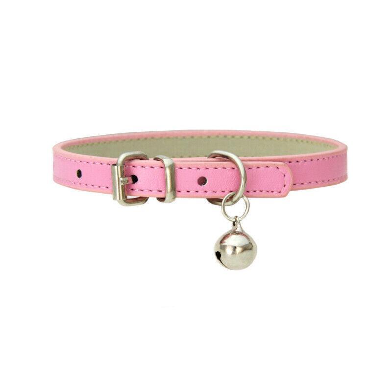 Adjustable PU Leather Cat Collar with Bell Breakaway Buckle 9 Colours - Red V528-COLLAR-RED-66675