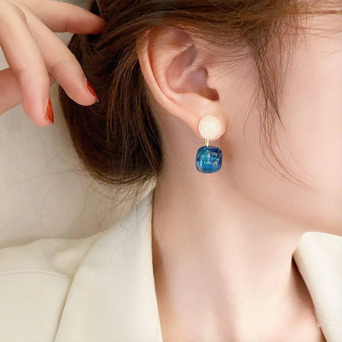 Small Fresh Blue Oil Earrings Retro Fashion Temperament Silver Needle Jewellery V528-COLOR-CONTRAST-EARRINGS-815778
