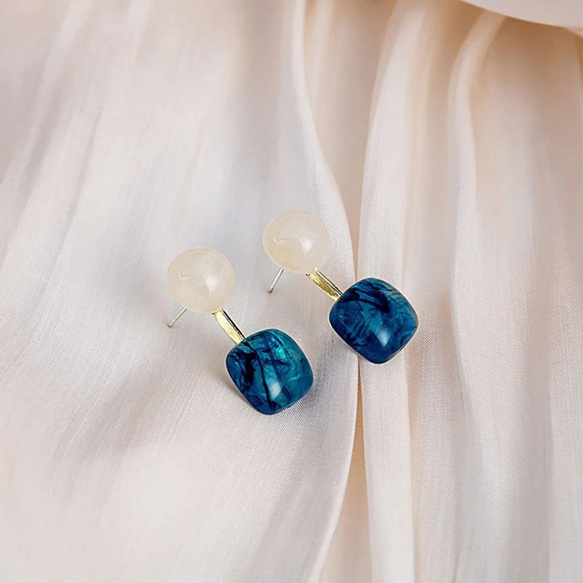 Small Fresh Blue Oil Earrings Retro Fashion Temperament Silver Needle Jewellery V528-COLOR-CONTRAST-EARRINGS-815778