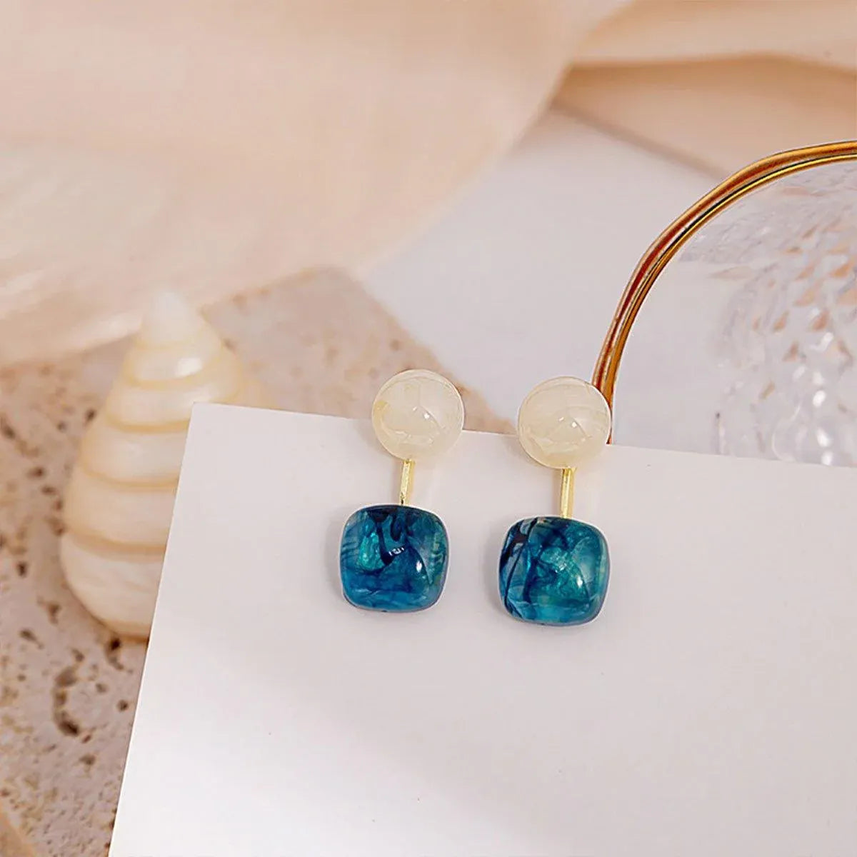 Small Fresh Blue Oil Earrings Retro Fashion Temperament Silver Needle Jewellery V528-COLOR-CONTRAST-EARRINGS-815778