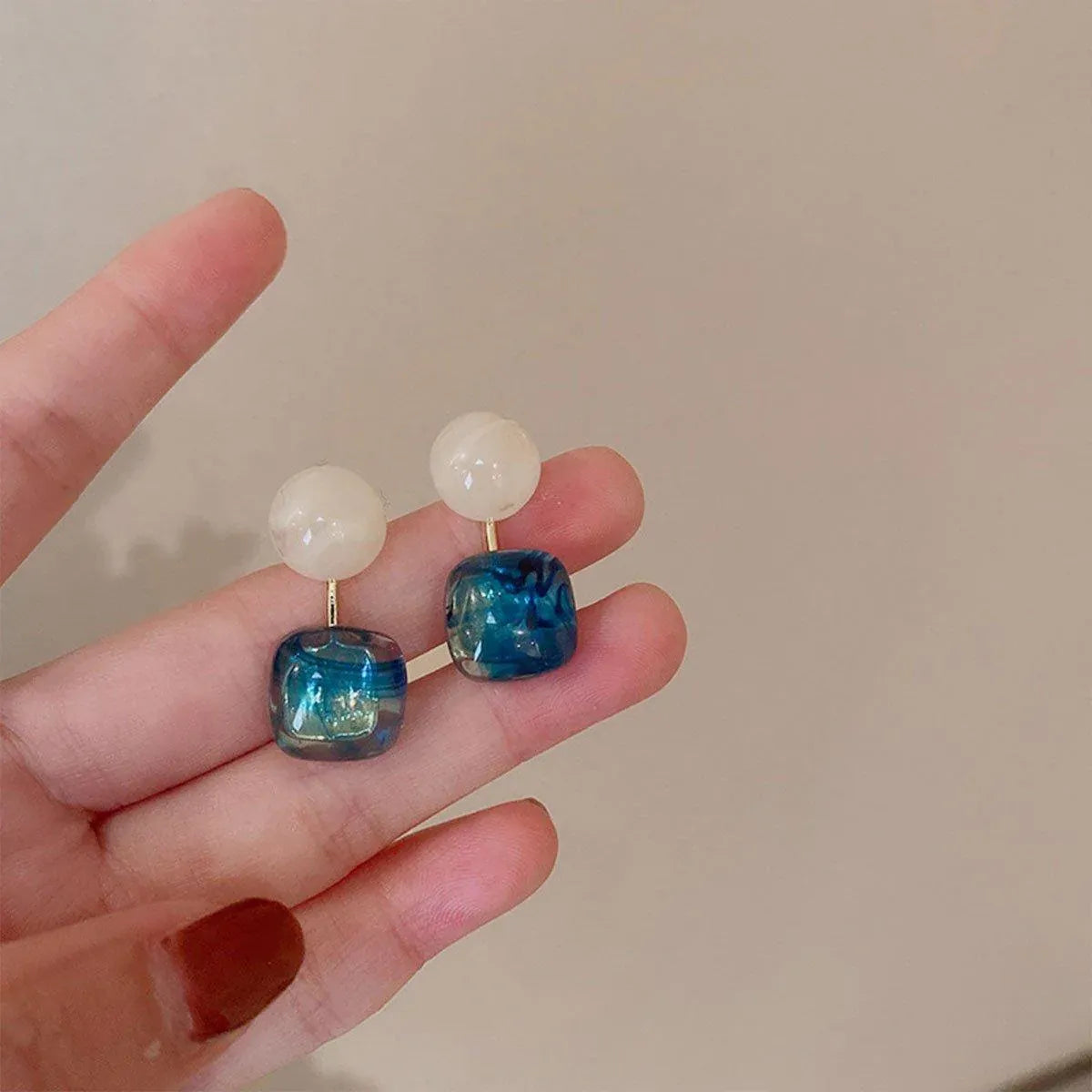 Small Fresh Blue Oil Earrings Retro Fashion Temperament Silver Needle Jewellery V528-COLOR-CONTRAST-EARRINGS-815778