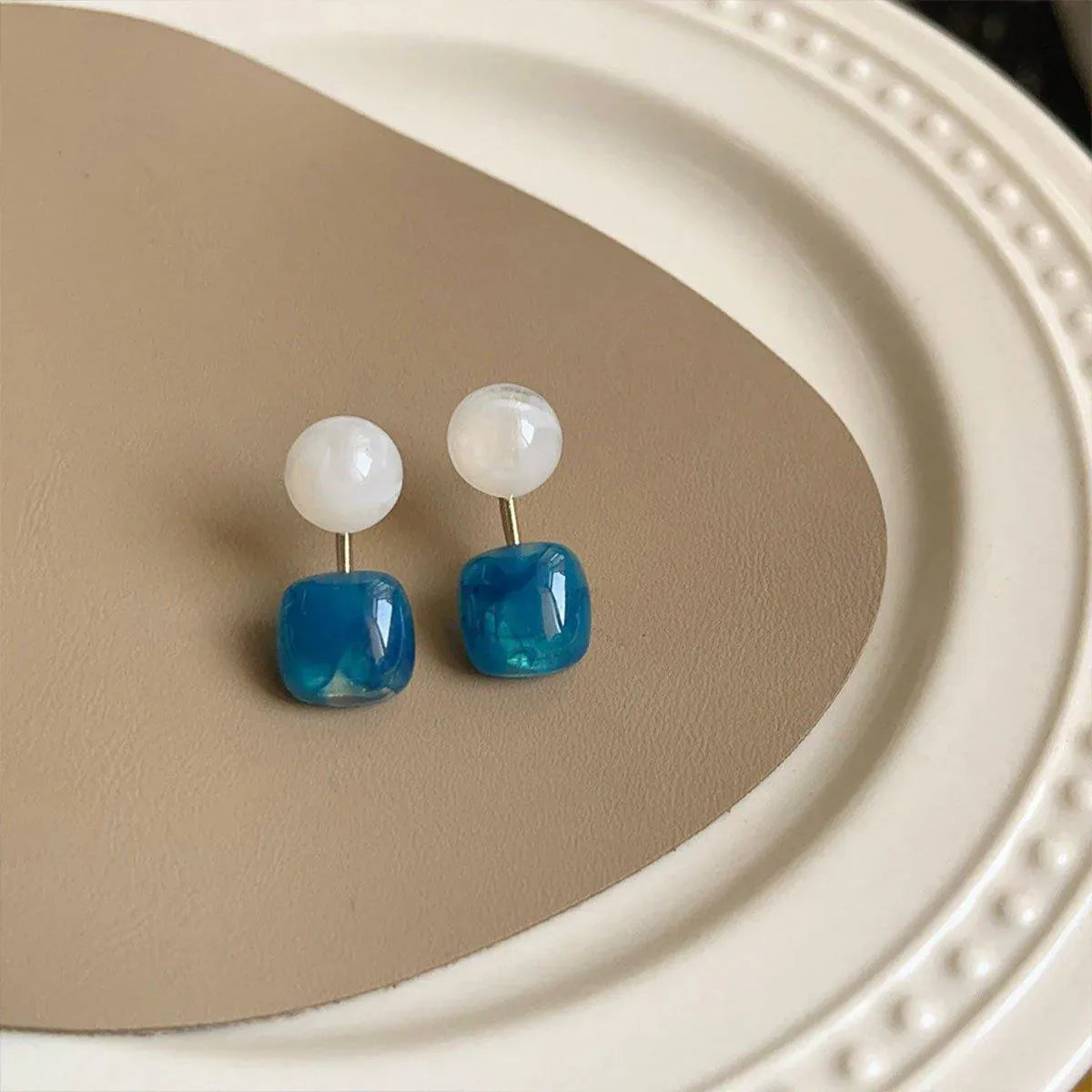 Small Fresh Blue Oil Earrings Retro Fashion Temperament Silver Needle Jewellery V528-COLOR-CONTRAST-EARRINGS-815778