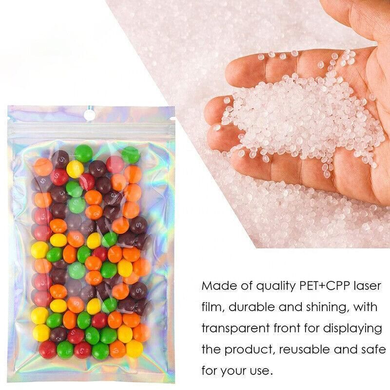 100/200X Iridescent Zip Bags for Food Storage & Holographic Makeup Pouch - 10.5*15cm 100PCS V528-COLORBAG-10-5-15-100PCS-44452