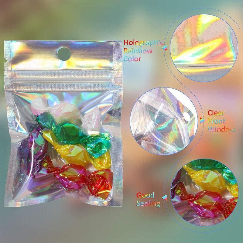 100/200X Iridescent Zip Bags for Food Storage & Holographic Makeup Pouch - 14*20cm 200PCS V528-COLORBAG-14-20-200PCS-83204