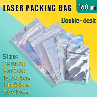 100/200X Iridescent Zip Bags for Food Storage & Holographic Makeup Pouch - 20*30cm 100PCS V528-COLORBAG-20-30-100PCS-68791