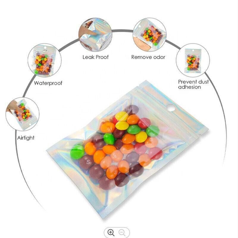 100/200X Iridescent Zip Bags for Food Storage & Holographic Makeup Pouch - 7*10cm 100PCS V528-COLORBAG-7-10-100PCS-59760