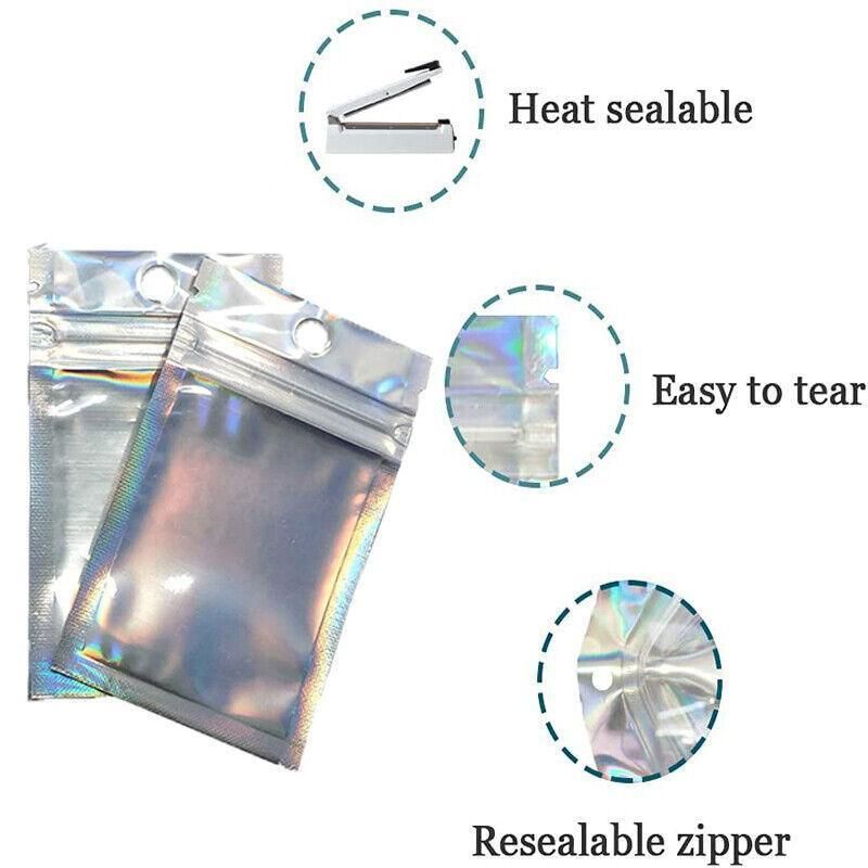 100/200X Iridescent Zip Bags for Food Storage & Holographic Makeup Pouch - 7*10cm 200PCS V528-COLORBAG-7-10-200PCS-53327