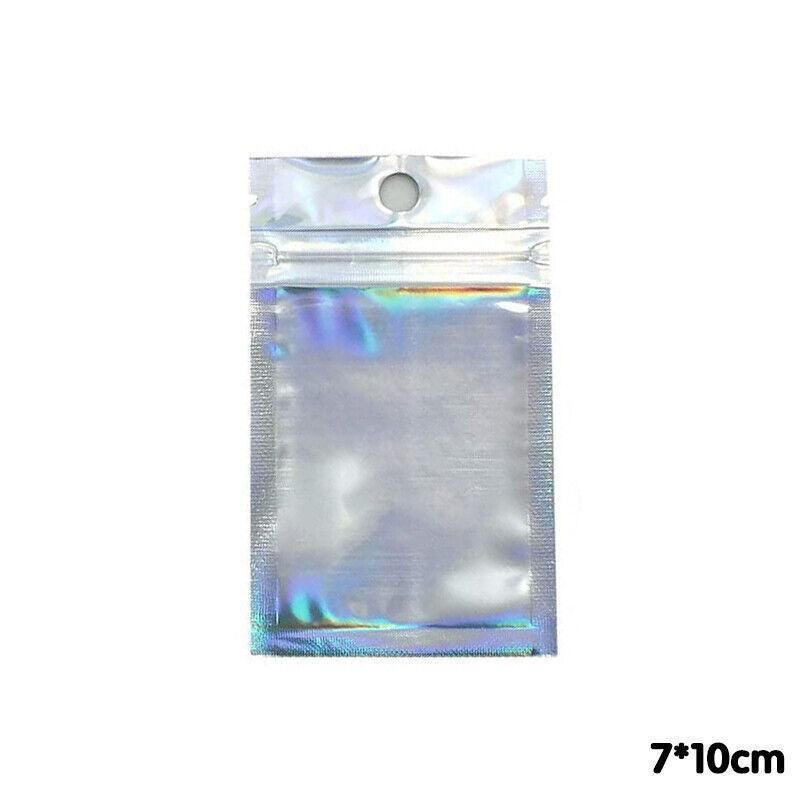 100/200X Iridescent Zip Bags for Food Storage & Holographic Makeup Pouch - 7*10cm 200PCS V528-COLORBAG-7-10-200PCS-53327