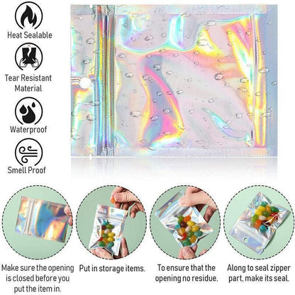 100/200X Iridescent Zip Bags for Food Storage & Holographic Makeup Pouch - 7*10cm 200PCS V528-COLORBAG-7-10-200PCS-53327