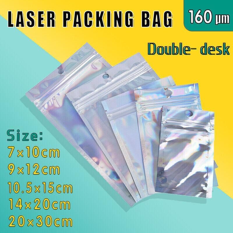 100/200X Iridescent Zip Bags for Food Storage & Holographic Makeup Pouch - 9*12cm 200PCS