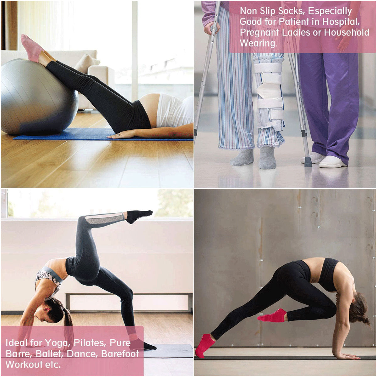3 Pairs Ladies Women Sports Cotton Rich Pilates Yoga Non-Slip Grip Socks - Black V528-COLOUR-BLACK-PACKAGE-3PAIRS46079