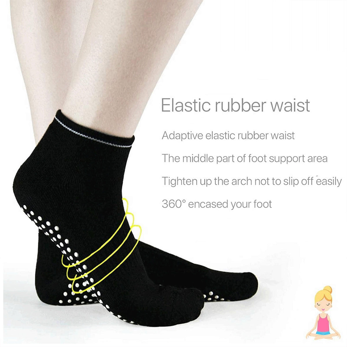 3 Pairs Ladies Women Sports Cotton Rich Pilates Yoga Non-Slip Grip Socks - Black V528-COLOUR-BLACK-PACKAGE-3PAIRS46079