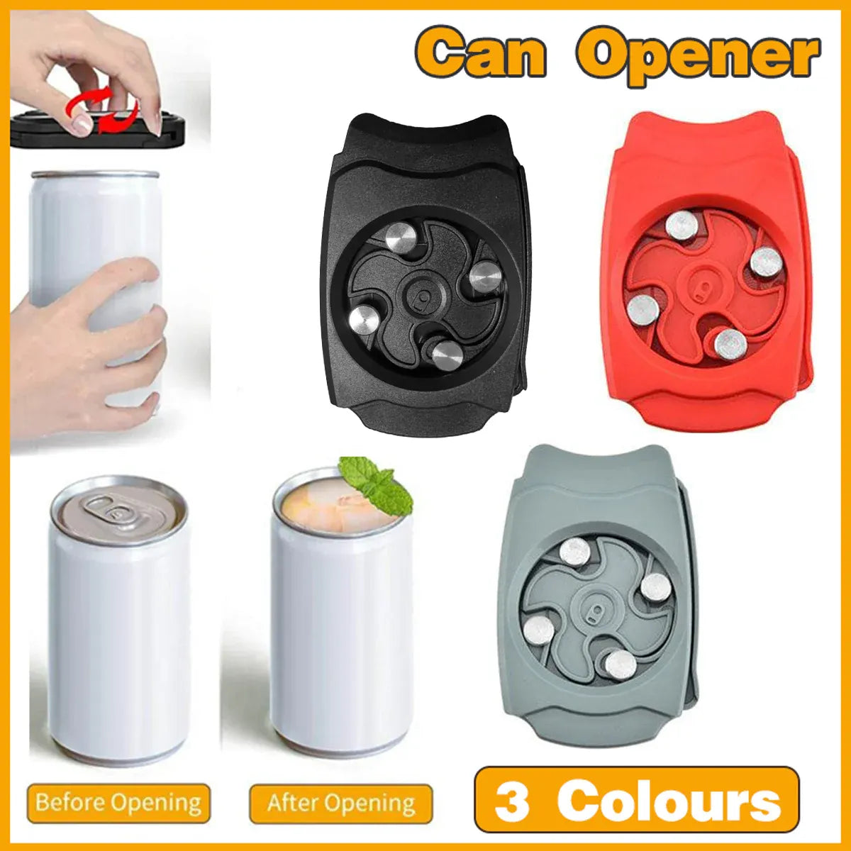 Topless Can Opener Manual Kitchen Tool for Beer Soda and Tin Bottles - Black V528-COLOUR-BLACK32648