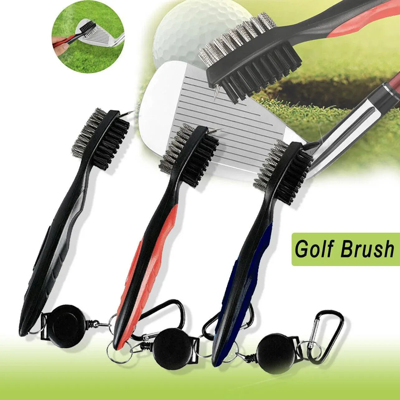 Golf Cleaning Brush Retractable Stock Color Groove Cleaner With Reel Club Ball - Blue V528-COLOUR-BLUE97129