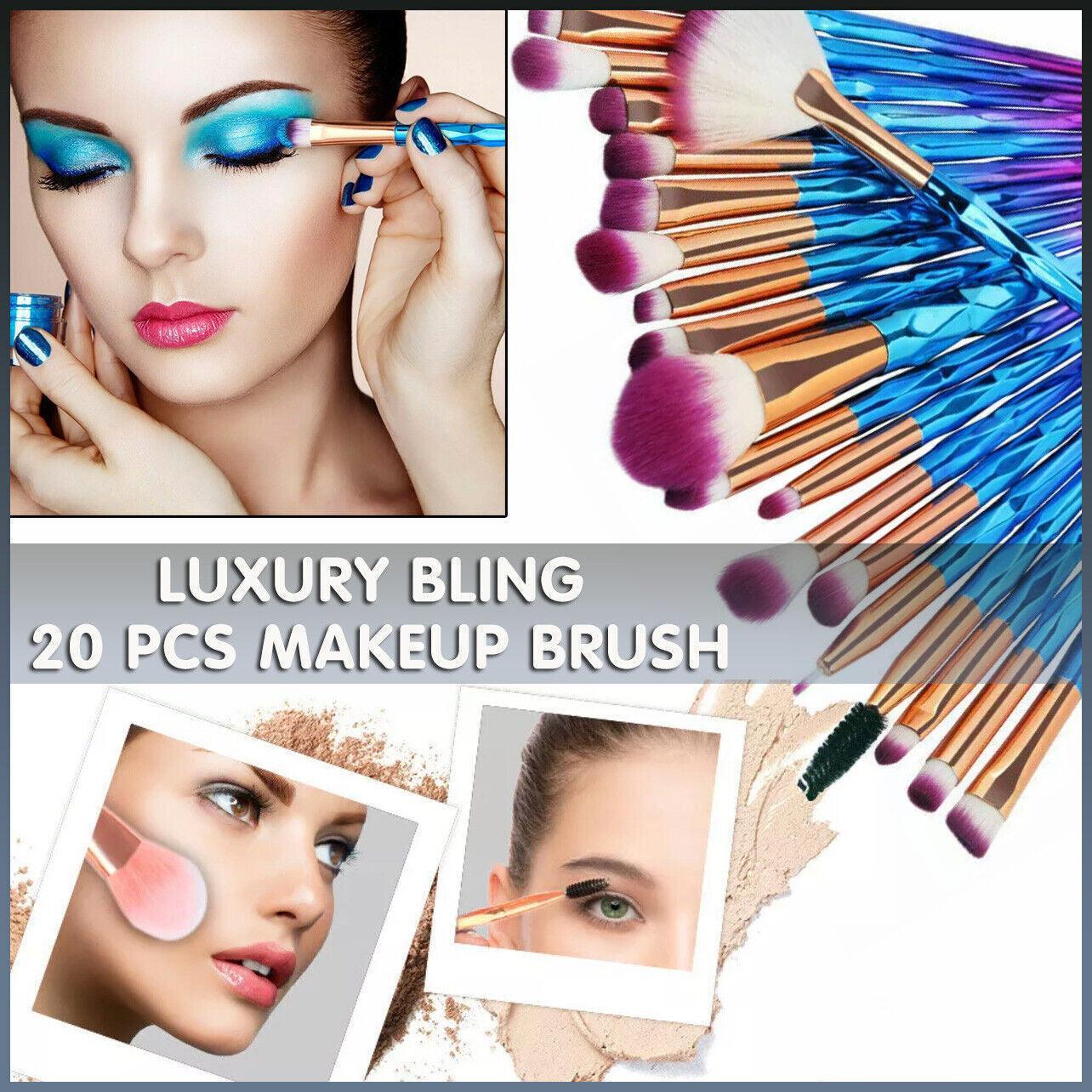 20 Pcs Eye Make-Up Brushes Diamond Unicorn Eyeshadow Eyebrow Blending Brush Set - Blue and Pink V528-COLOUR-BLUEANDPINK65540