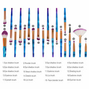20 Pcs Eye Make-Up Brushes Diamond Unicorn Eyeshadow Eyebrow Blending Brush Set - Blue and Pink V528-COLOUR-BLUEANDPINK65540
