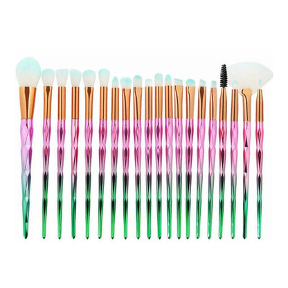 20 Pcs Eye Make-Up Brushes Diamond Unicorn Eyeshadow Eyebrow Blending Brush Set - Green and Pink V528-COLOUR-GREENANDPINK30519
