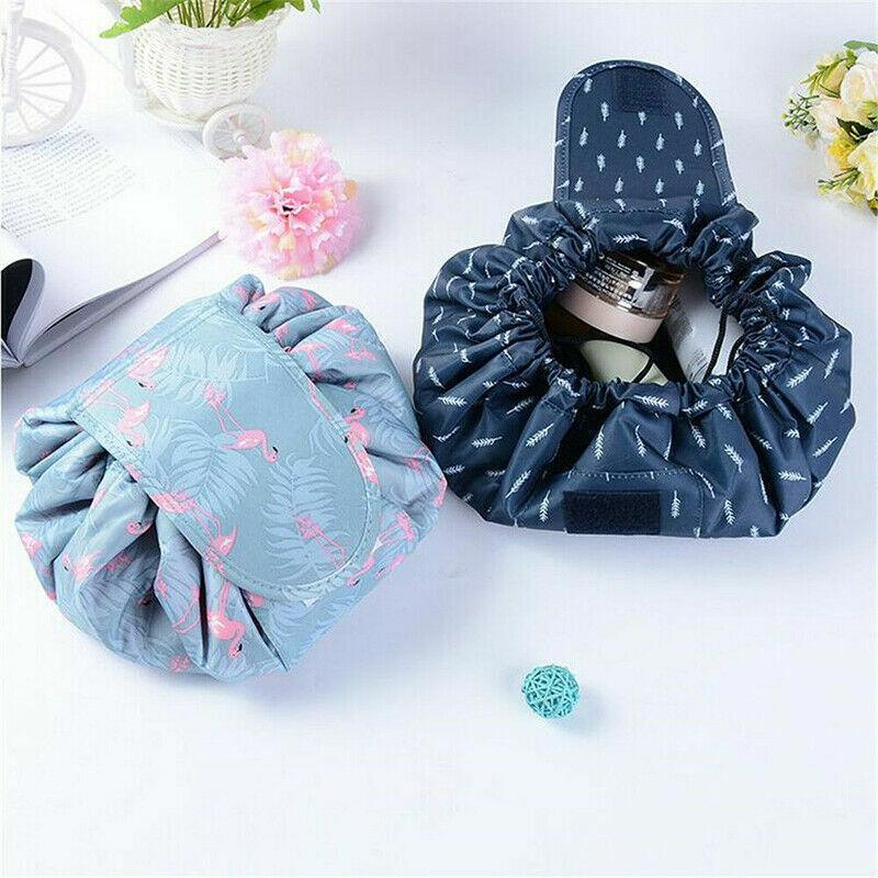 Portable Travel Makeup Bag Drawstring Cosmetic Pouch Lazy Storage Organiser Case - Pink White Strip V528-COLOUR-PINKWHITESTRIP67498