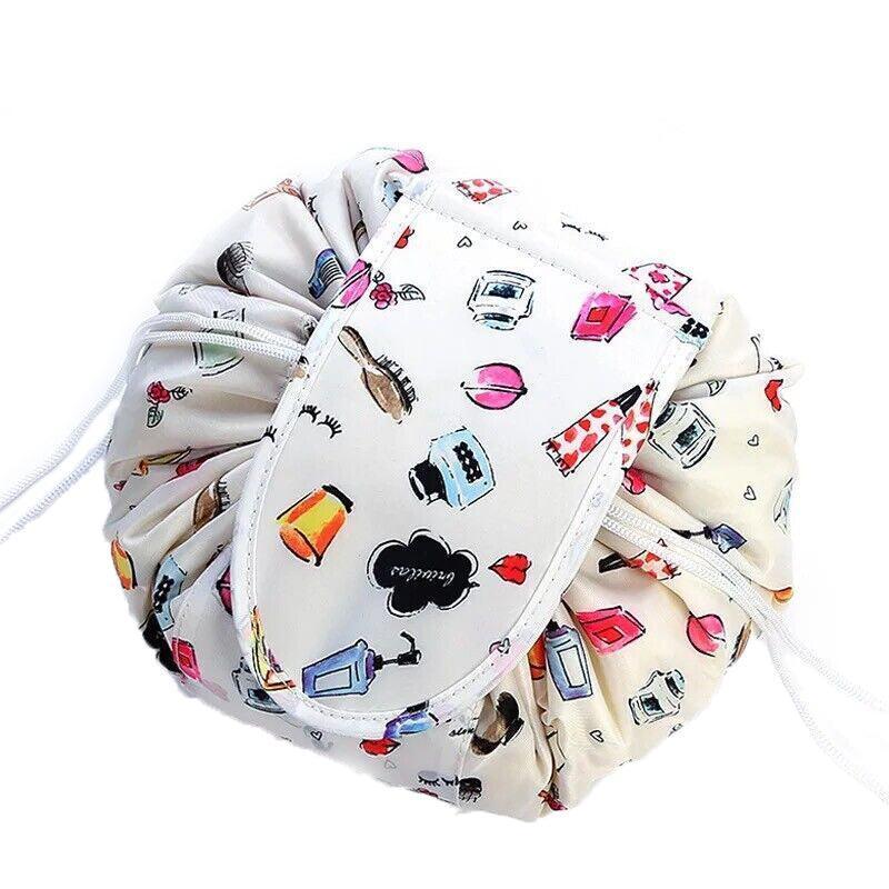 Portable Travel Makeup Bag Drawstring Cosmetic Pouch Lazy Storage Organiser Case - Pink White Strip V528-COLOUR-PINKWHITESTRIP67498