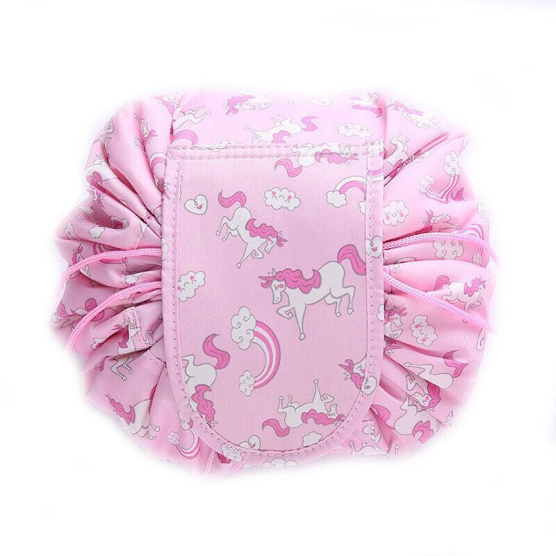 Portable Travel Makeup Bag Drawstring Cosmetic Pouch Lazy Storage Organiser Case - Pink White Strip V528-COLOUR-PINKWHITESTRIP67498