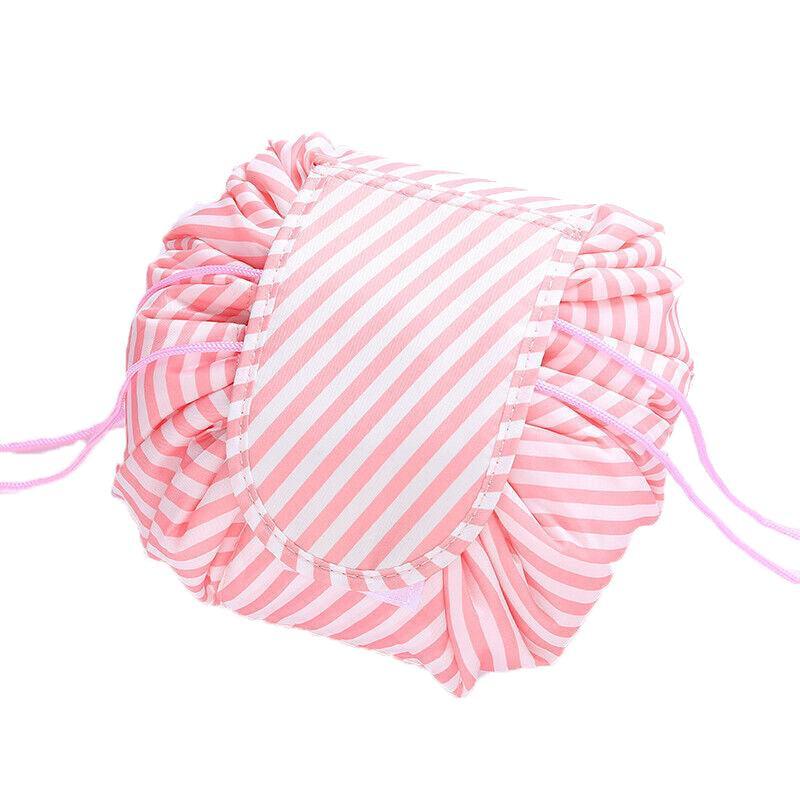 Portable Travel Makeup Bag Drawstring Cosmetic Pouch Lazy Storage Organiser Case - Pink White Strip V528-COLOUR-PINKWHITESTRIP67498