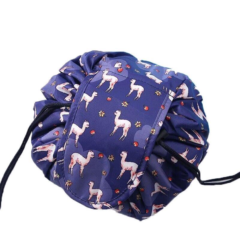 Portable Travel Makeup Bag Drawstring Cosmetic Pouch Lazy Storage Organiser Case - Pink White Strip V528-COLOUR-PINKWHITESTRIP67498