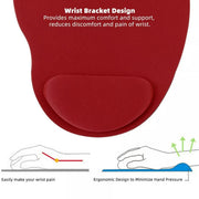 Comfort Mouse Pad with Built In Wrist Support Non Slip Ergonomic Mice Mat - Red V528-COLOUR-RED57796