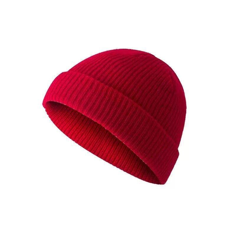 Men Women Mini Fisherman Beanie Winter Spring Hat Soft Knitted Docker Skull Cap - Rose Red V528-COLOUR-ROSERED18534