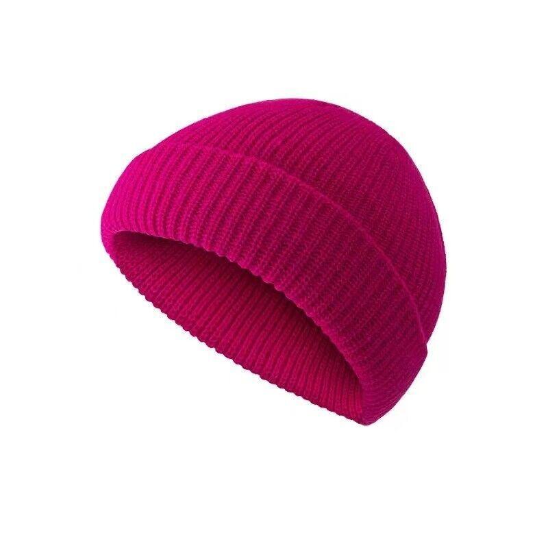 Men Women Mini Fisherman Beanie Winter Spring Hat Soft Knitted Docker Skull Cap - Rose Red V528-COLOUR-ROSERED18534