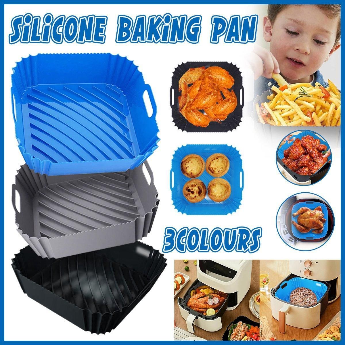 Air Fryer Silicone Pot Basket Liner Non Stick Reusable Baking Tray Accessories - Grey V528-COMAL-GREY-829926
