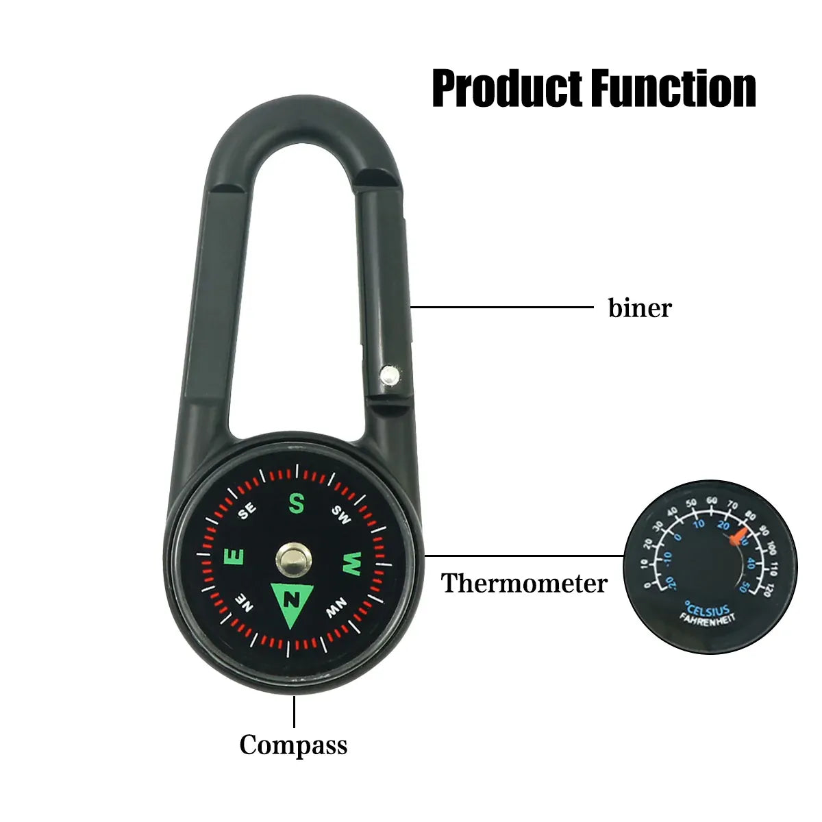 Compass Double Sided Portable Hiking Climbing Guide with Buckle Outdoor V528-COMPASS-DC27T2-BLACK-749158