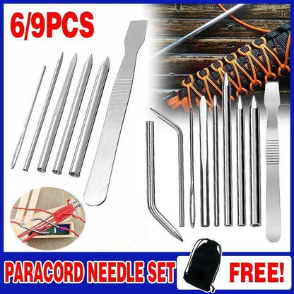 6/9 Pcs Stainless Steel Paracord Bracelet Fid Lacing Stitching Needles Tool Set - 9PCS V528-COMPILATIONNEEDLE-9PCS-41545