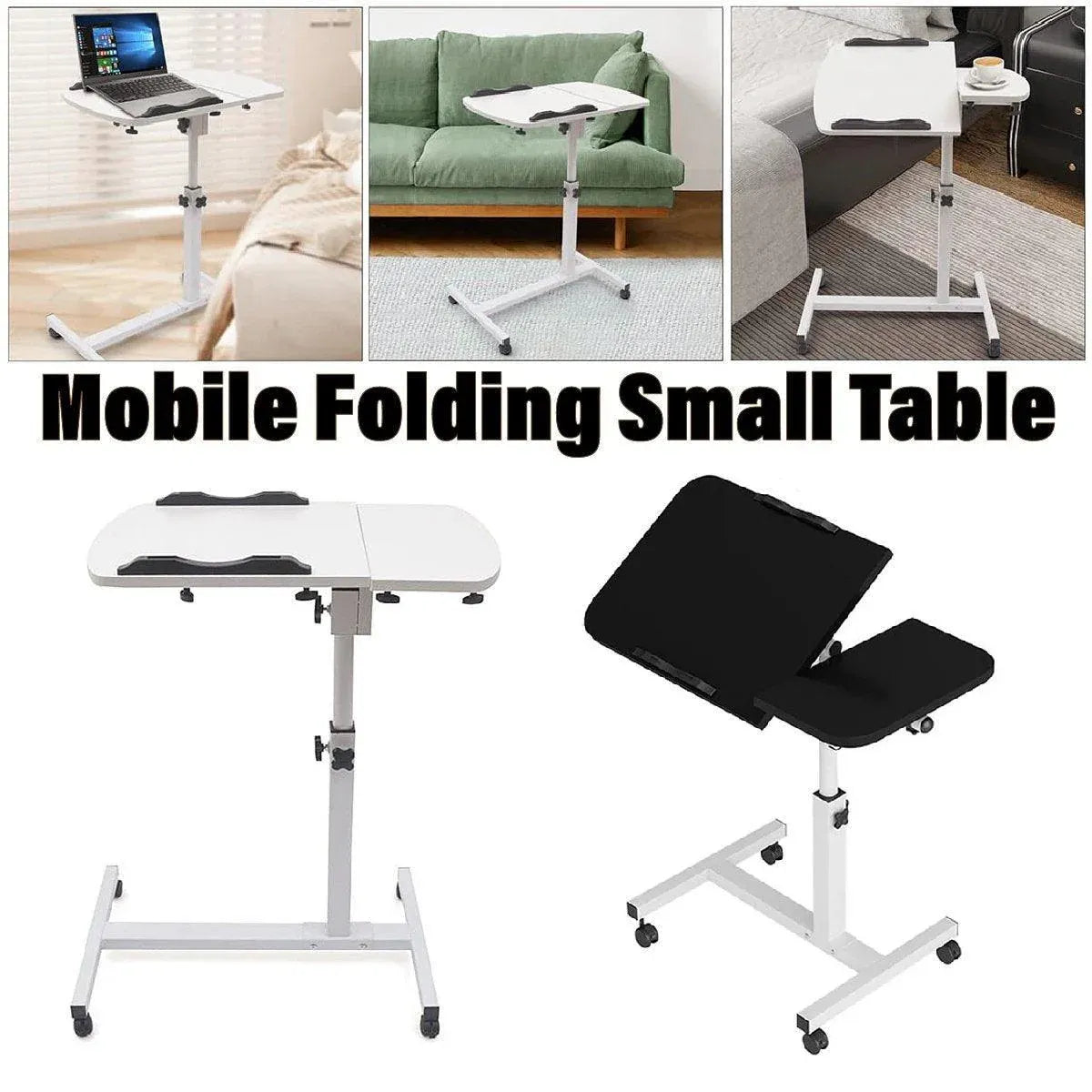 Adjustable Folding Computer Desk Stand Floor-Standing Movable Bedside Table - White V528-COMPUTER-DESK-STAND-WHITE-596541