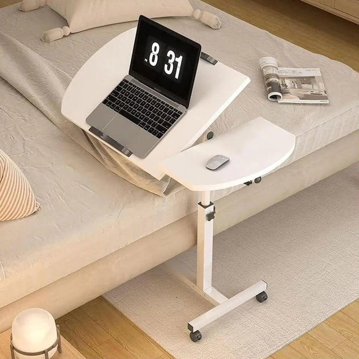 Adjustable Folding Computer Desk Stand Floor-Standing Movable Bedside Table - White V528-COMPUTER-DESK-STAND-WHITE-596541