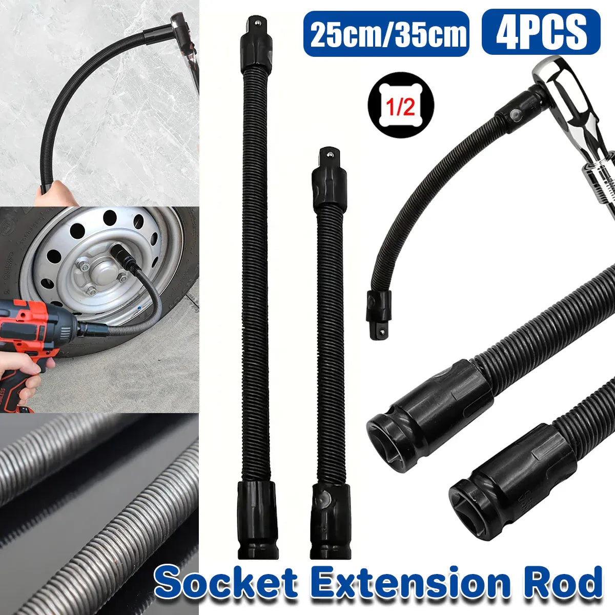 4pcs Electric Wrench Flexible Shaft Coupling Rod Spring Sleeve Universal Tool - 35cm V528-CONNECTING-TOOL-4PCS-36CM-222266