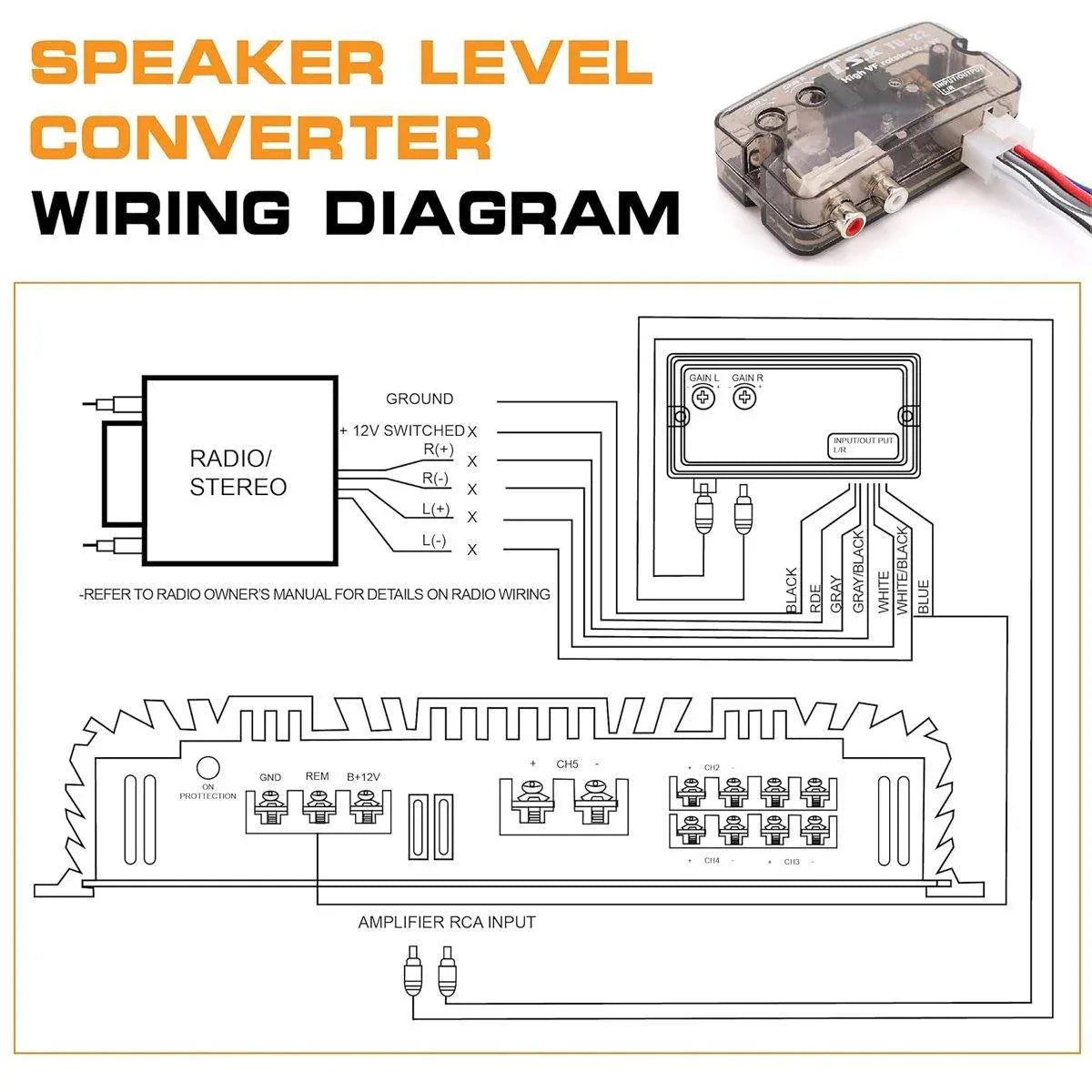 Car High to Low Frequency Converter Auto Stereo Line Speaker Level Adapter TD22 V528-CONVERTOR-485621