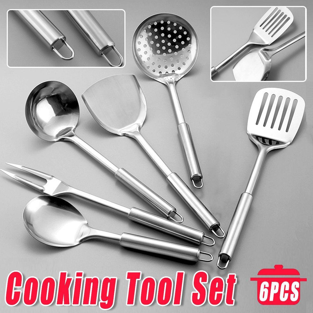 6PCS Stainless Steel Kitchen Utensil Set with Frying Spatula Colander and Spoon V528-COOKWARE-6PCS-258789
