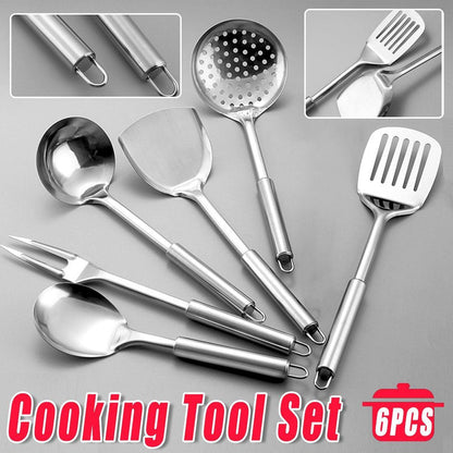 6PCS Stainless Steel Kitchen Utensil Set with Frying Spatula Colander and Spoon V528-COOKWARE-6PCS-258789