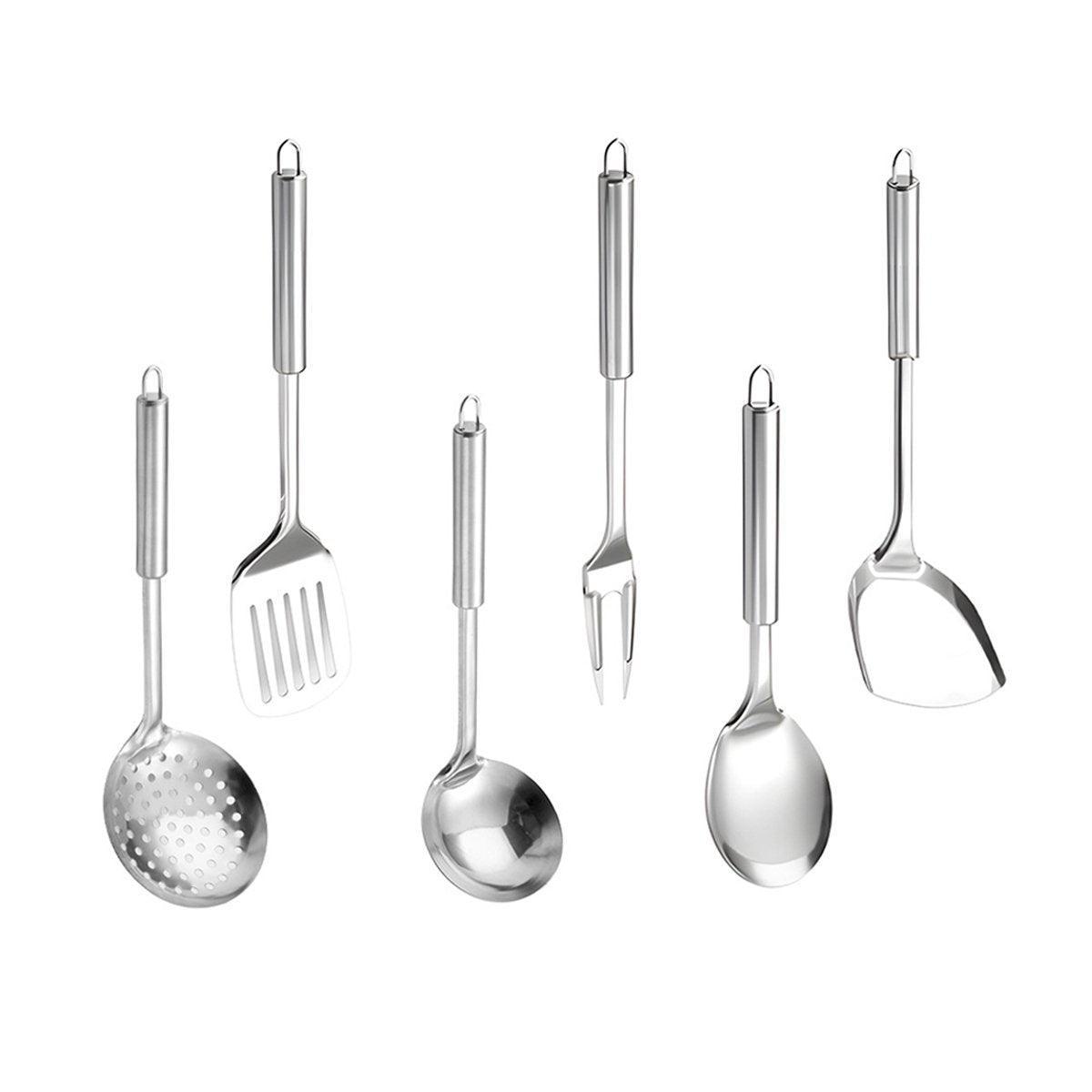6PCS Stainless Steel Kitchen Utensil Set with Frying Spatula Colander and Spoon V528-COOKWARE-6PCS-258789