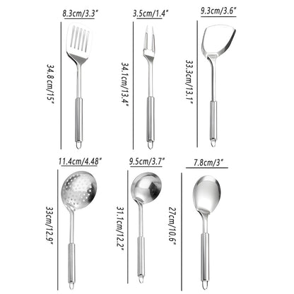 6PCS Stainless Steel Kitchen Utensil Set with Frying Spatula Colander and Spoon V528-COOKWARE-6PCS-258789