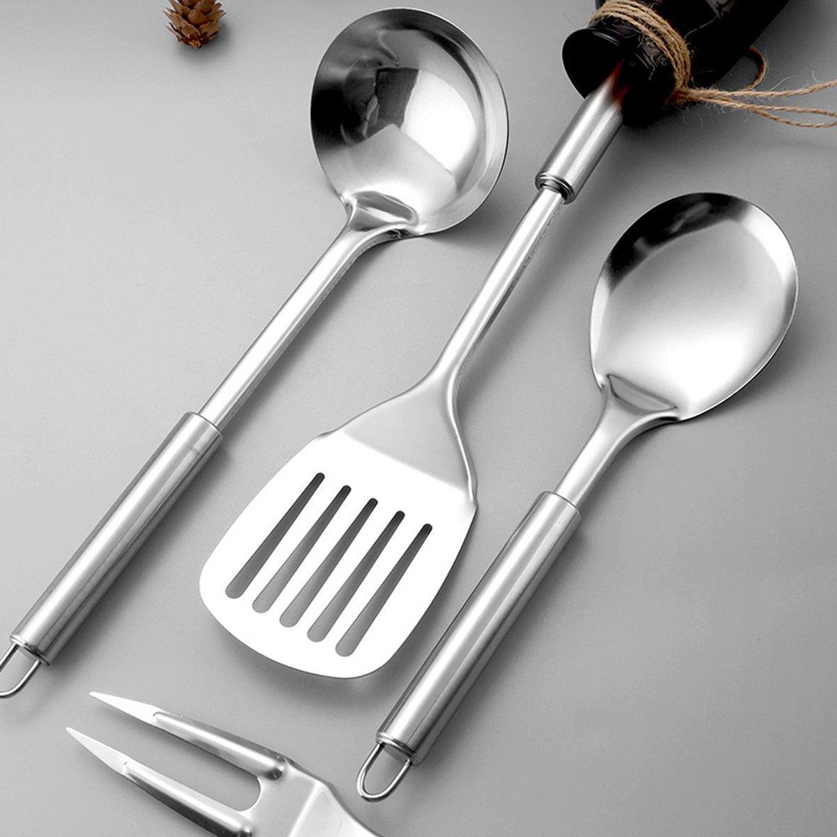 6PCS Stainless Steel Kitchen Utensil Set with Frying Spatula Colander and Spoon V528-COOKWARE-6PCS-258789