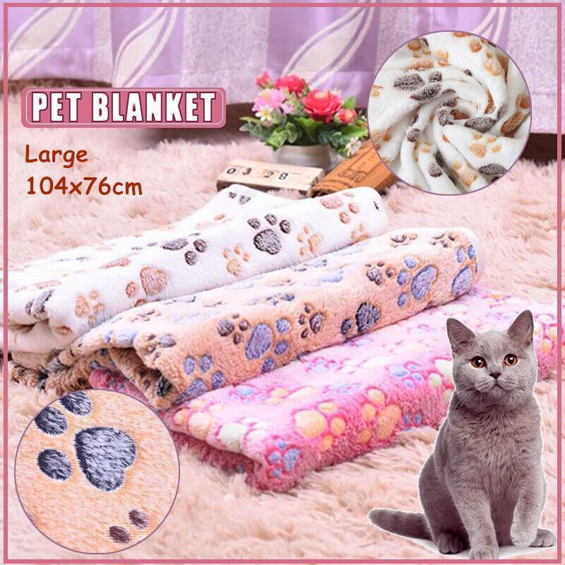 Large Size Pet Mat Paw Print Cat Dog Puppy Fleece Soft Pet Blanket Bed Cushion - Brown V528-CORALVELVET-COFFEE-L-633254