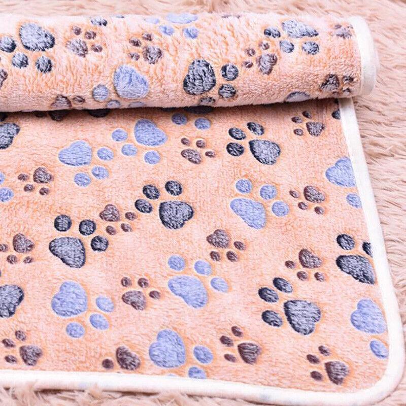 Large Size Pet Mat Paw Print Cat Dog Puppy Fleece Soft Pet Blanket Bed Cushion - Brown V528-CORALVELVET-COFFEE-L-633254