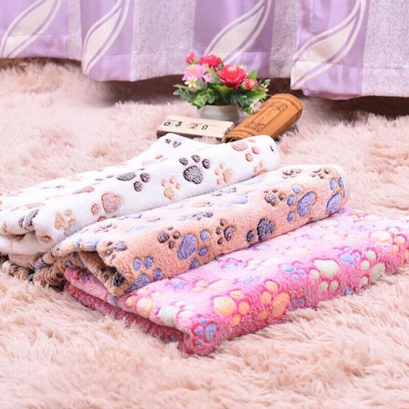 Large Size Pet Mat Paw Print Cat Dog Puppy Fleece Soft Pet Blanket Bed Cushion - Pink V528-CORALVELVET-PINK-L-929463