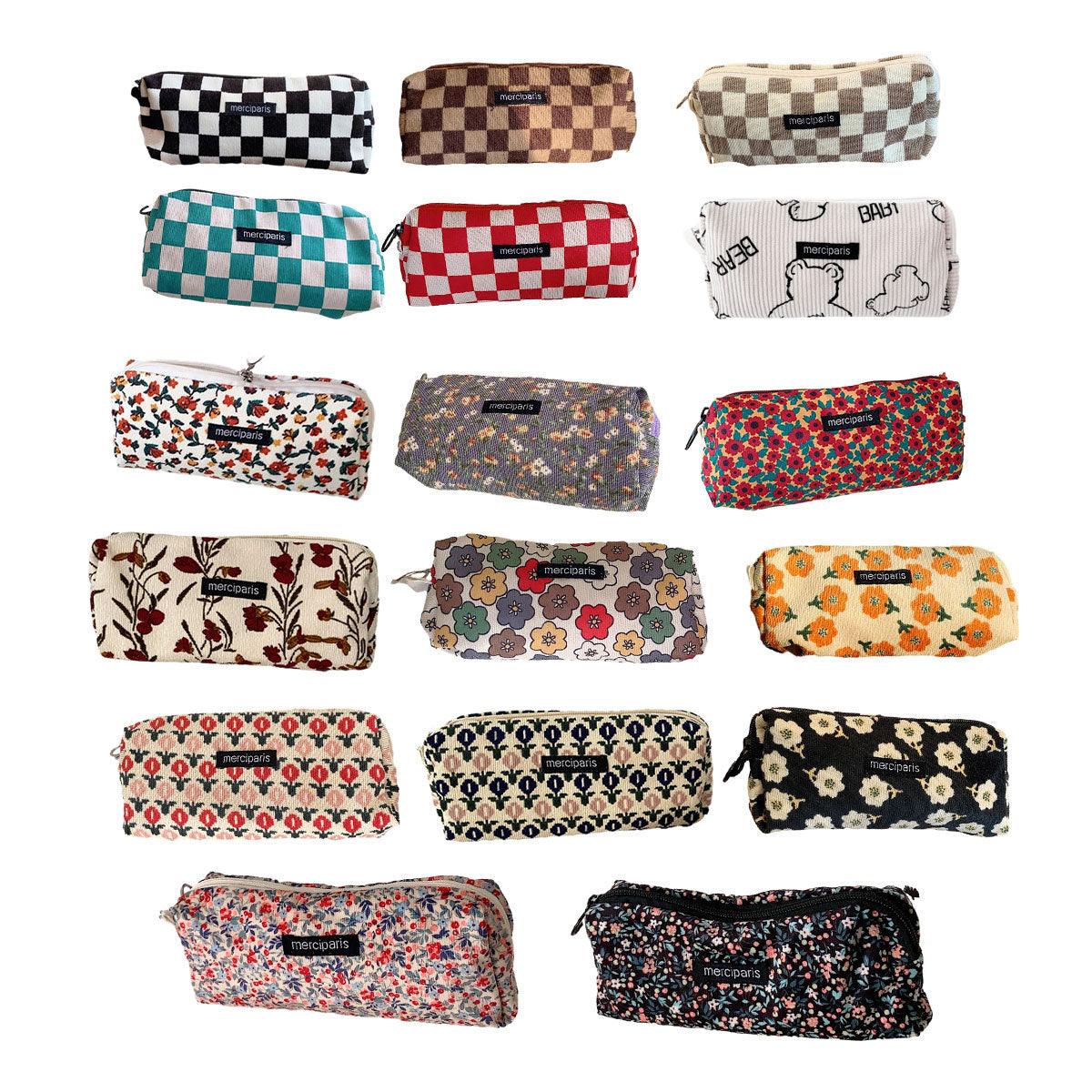 Large Capacity Pencil Case Organiser Bag Stationery Holder School Travel Pouch - Cartoon Flowers V528-CORDUROY-PENCIL-CASE-KTH-400892