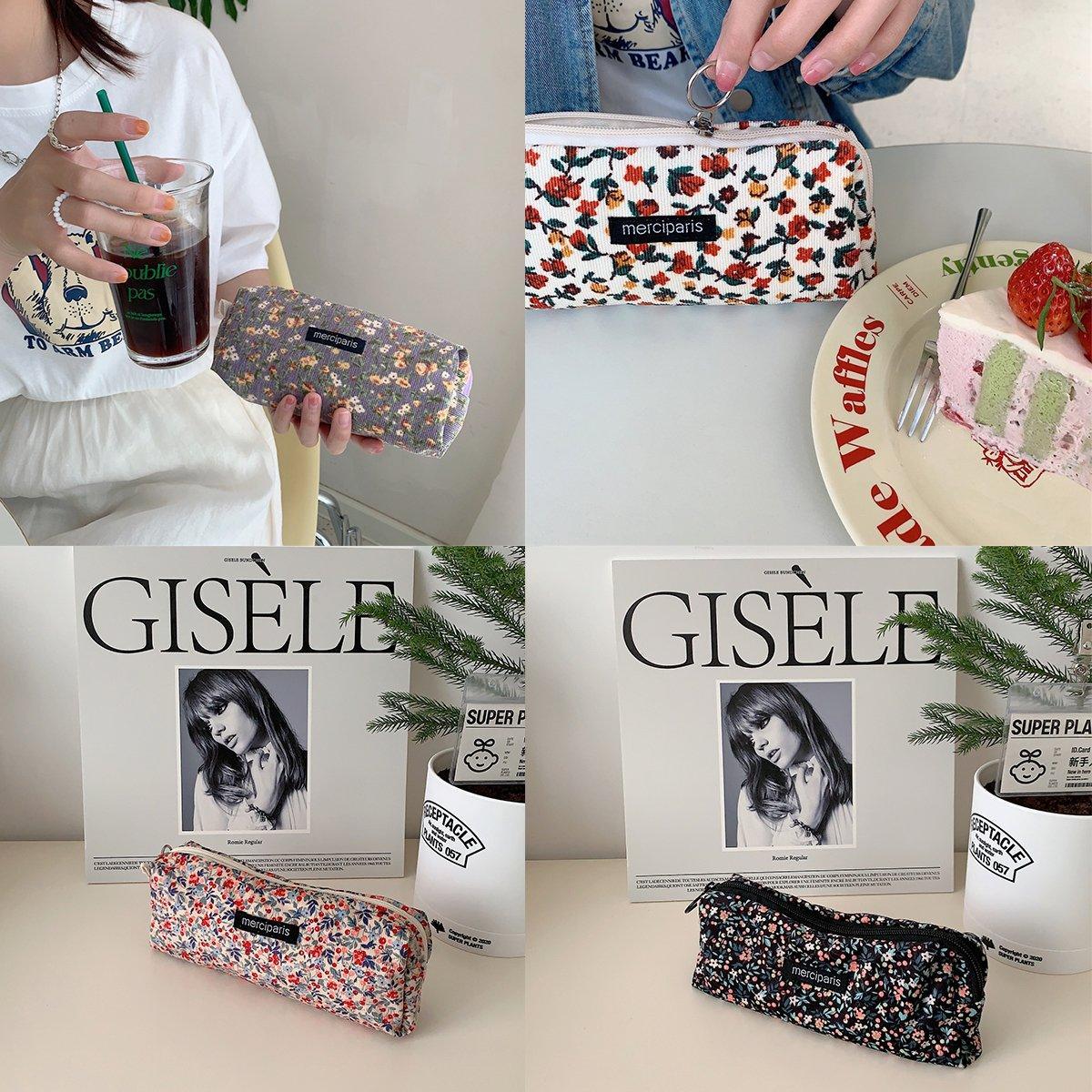 Large Capacity Pencil Case Organiser Bag Stationery Holder School Travel Pouch - Cartoon Flowers V528-CORDUROY-PENCIL-CASE-KTH-400892