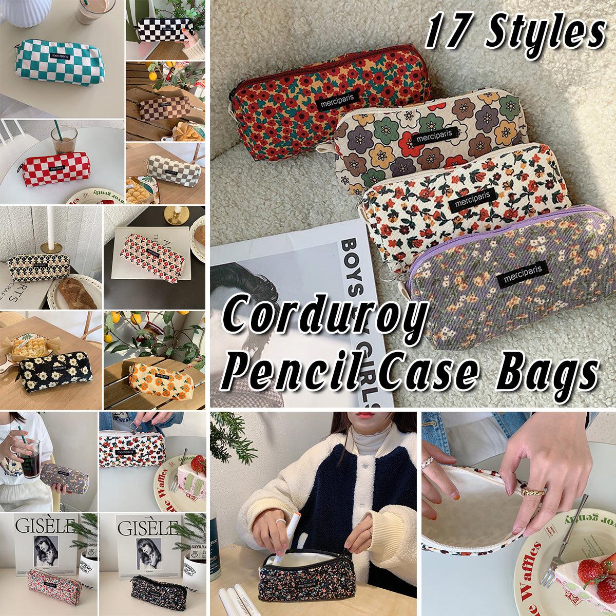 Large Capacity Pencil Case Organiser Bag Stationery Holder School Travel Pouch - Green Beige Plaid V528-CORDUROY-PENCIL-CASE-LMG-101400