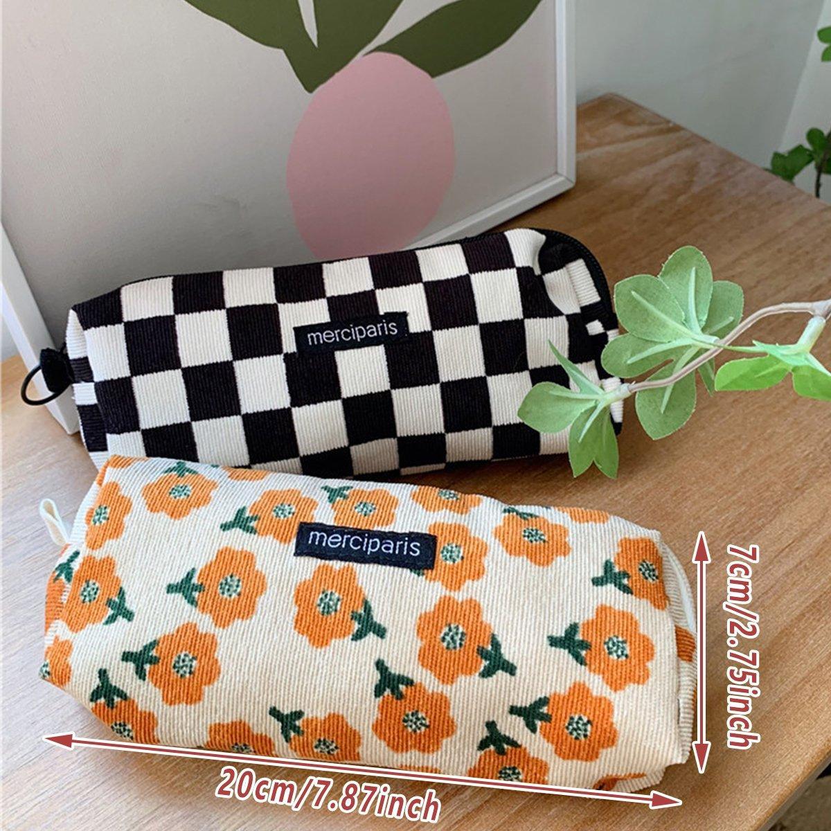 Large Capacity Pencil Case Organiser Bag Stationery Holder School Travel Pouch - Green Beige Plaid V528-CORDUROY-PENCIL-CASE-LMG-101400